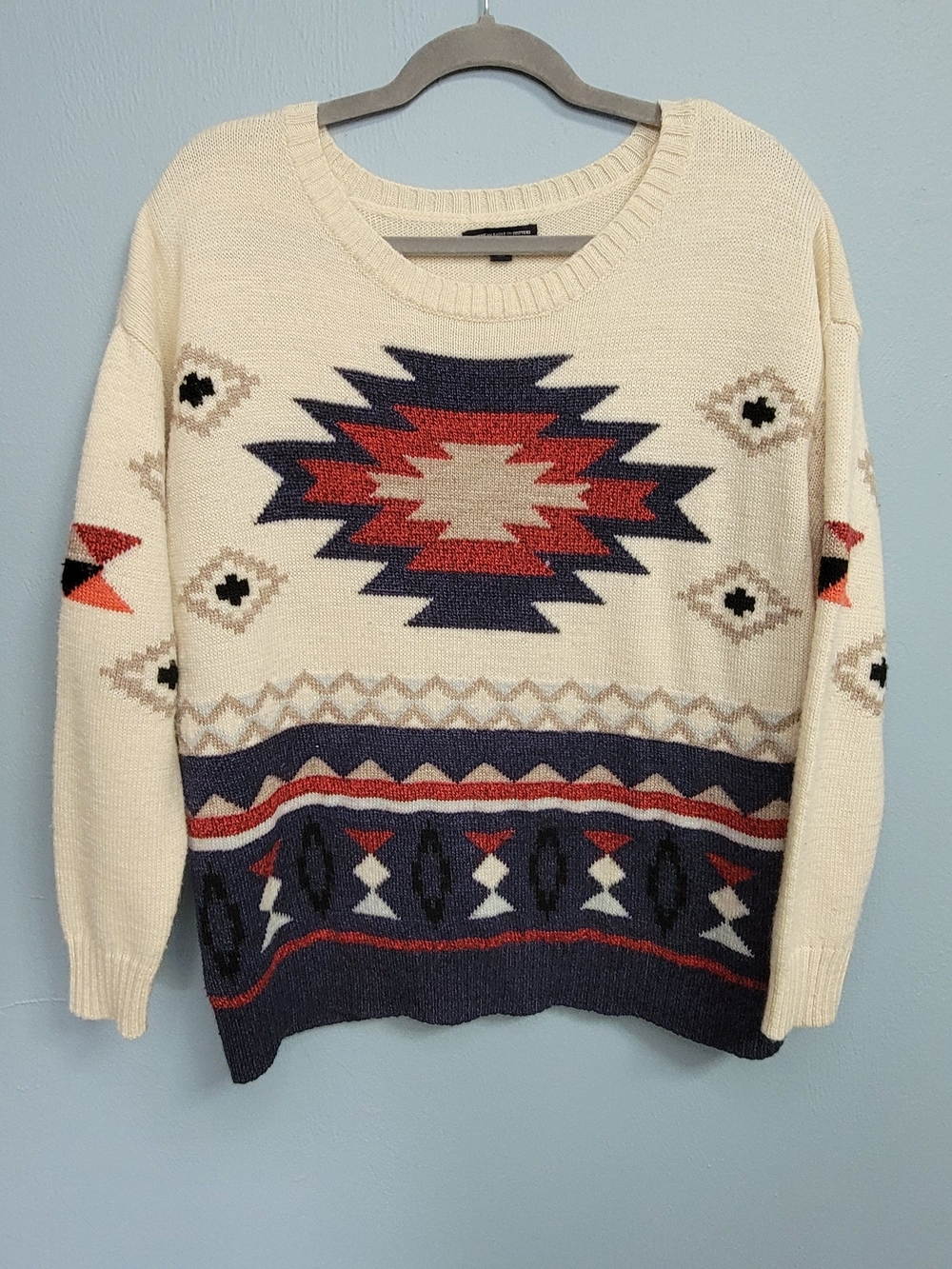 Womens Southwest Geometric American Eagle Wool-Blend Pullover Sweater - Size L